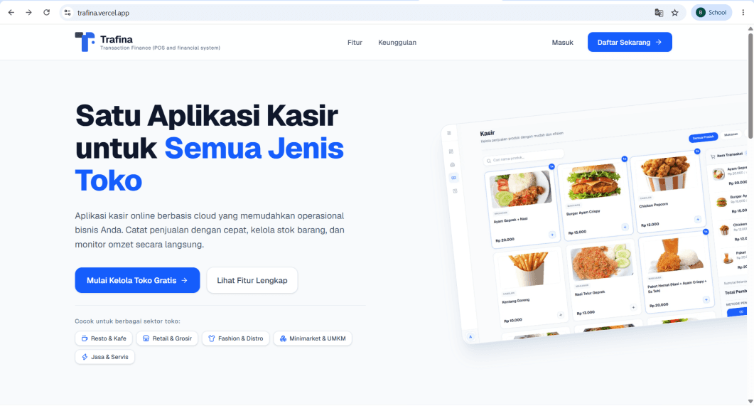 Tampilan Awal Halaman Trafina