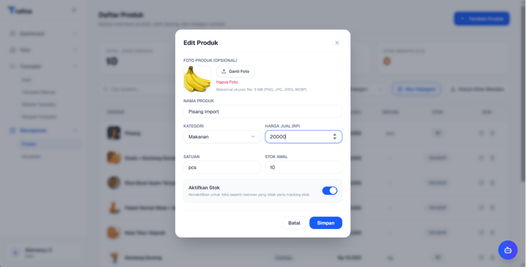 Dialog Edit Produk