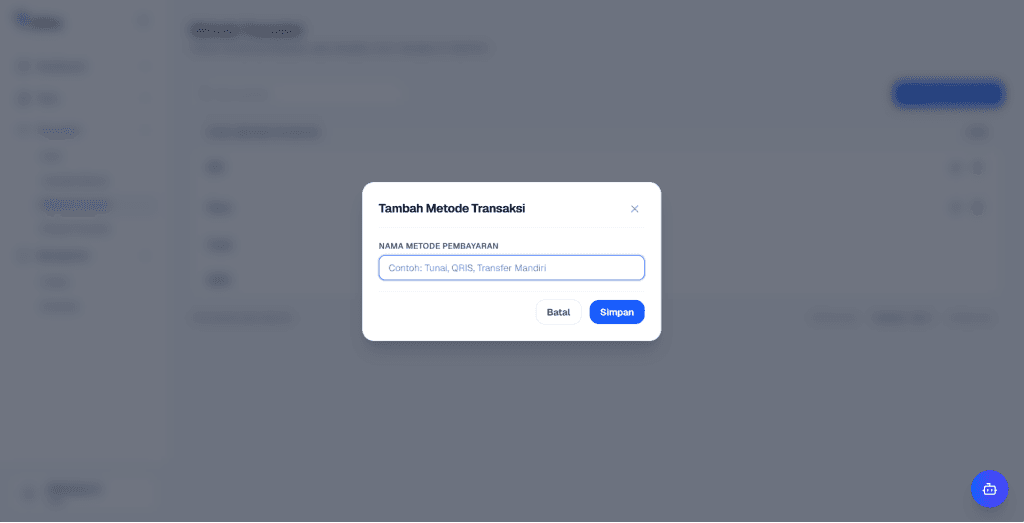 Pop Up Metode Transaksi