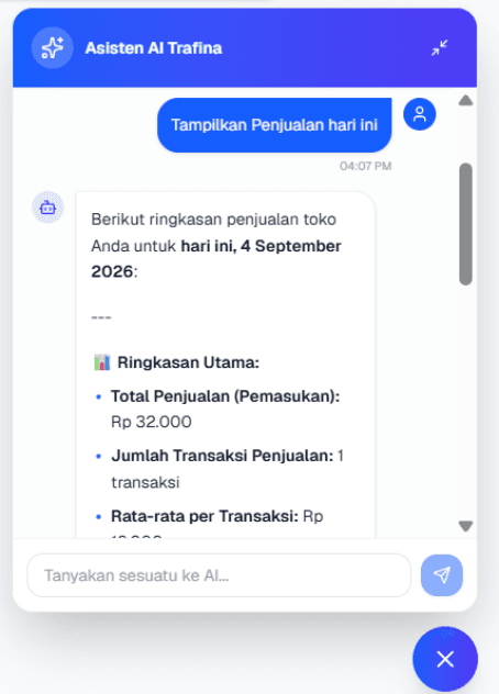 Tampilan Chatbot AI Trafina