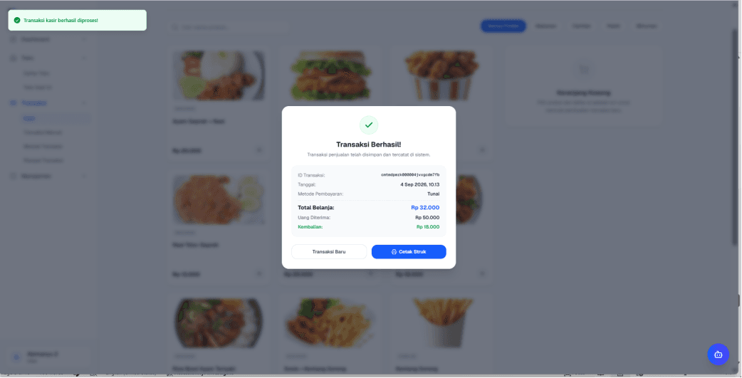 Tampilan Pop Up Transaksi Berhasil